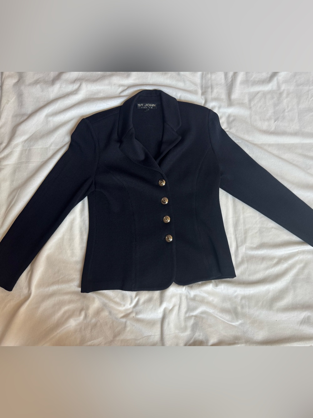 St. John Black Knit Button-Front Cardigan with Gold Buttons